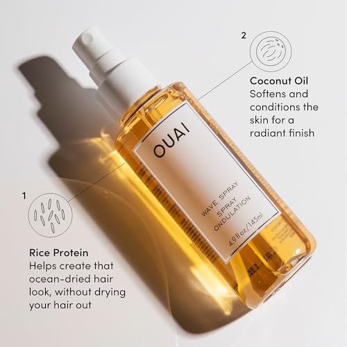 OUAI Wave Spray - Coconut Oil & Rice Protein Texture Mist for Voluminous Beach Waves with Shine - 4.9 fl oz