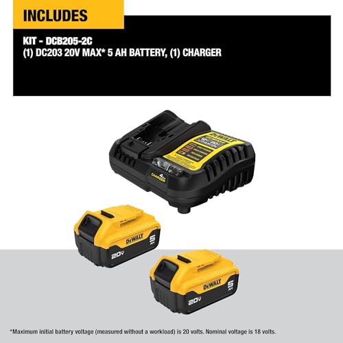 DEWALT 20V MAX Lithium-Ion Battery 2-Pack and Charger, 5.0 Ah, Battery Starter Kit (DCB205-2c)