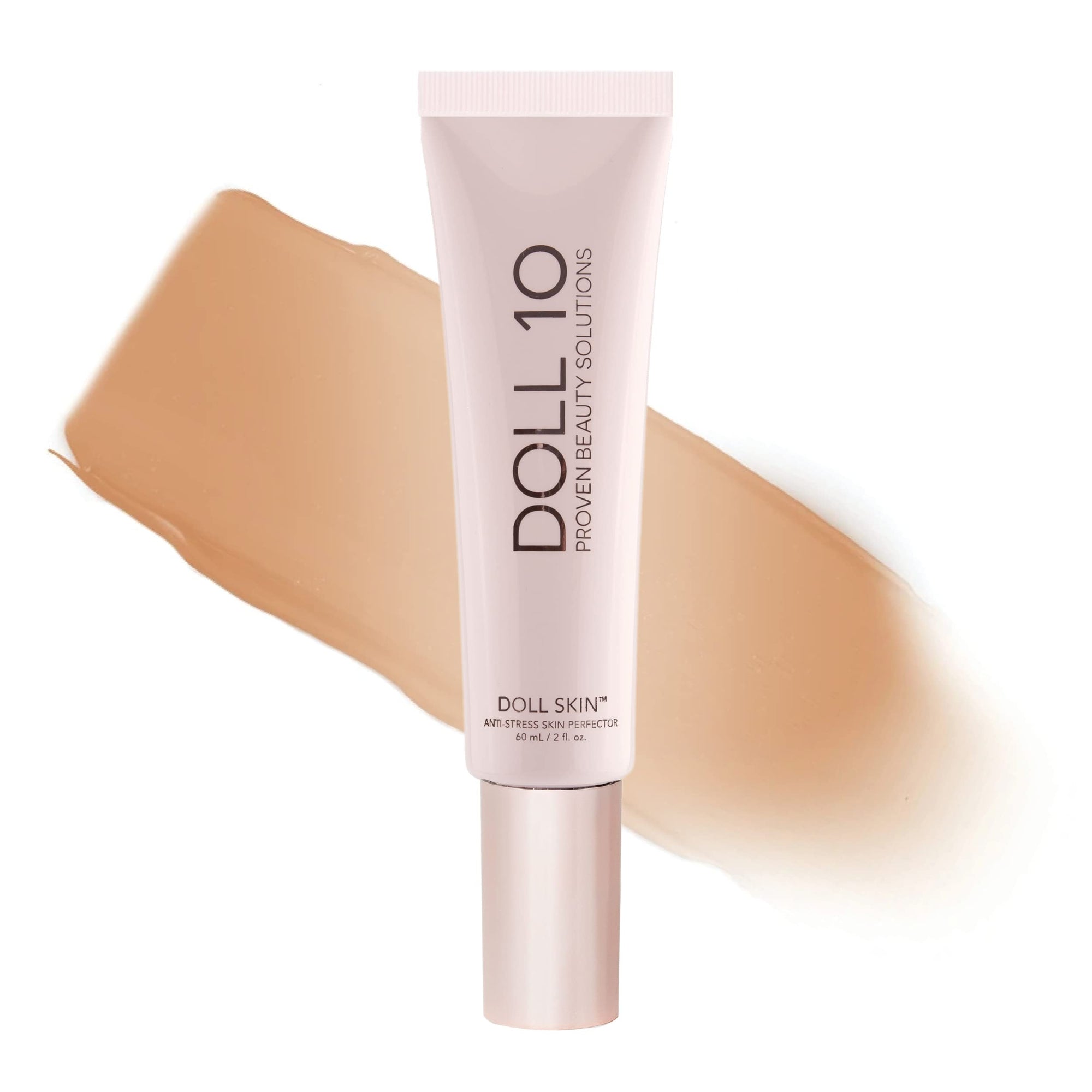 Doll 10 Doll Skin Anti-Stress Skin Perfector - Tinted Buildable Anti-Aging Vegan Makeup Skincare (Tan) 1 fl oz.