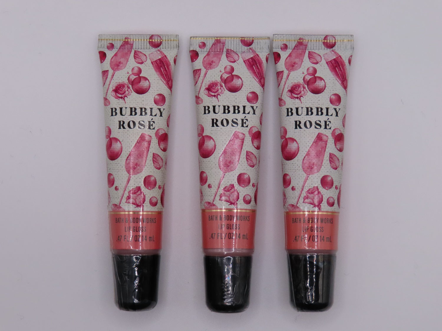 Bath & Body Works Lip Gloss Bubbly Rose  0.47 Fl oz.Pack of 3
