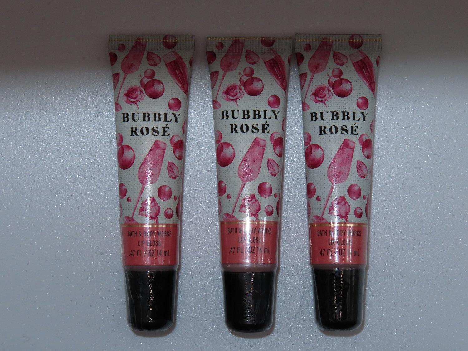 Bath & Body Works Lip Gloss Bubbly Rose  0.47 Fl oz.Pack of 3