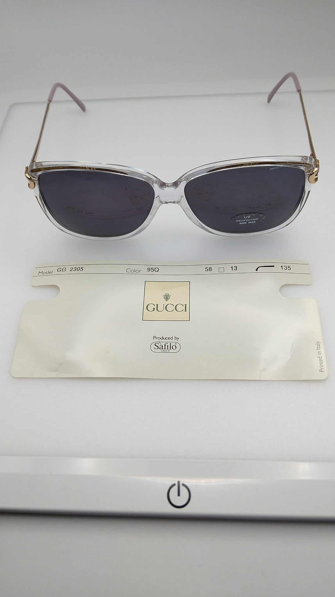 NEVER WORN! Vintage Gucci GG2305  Sunglasses 95Q Clear  With Lavender Handles