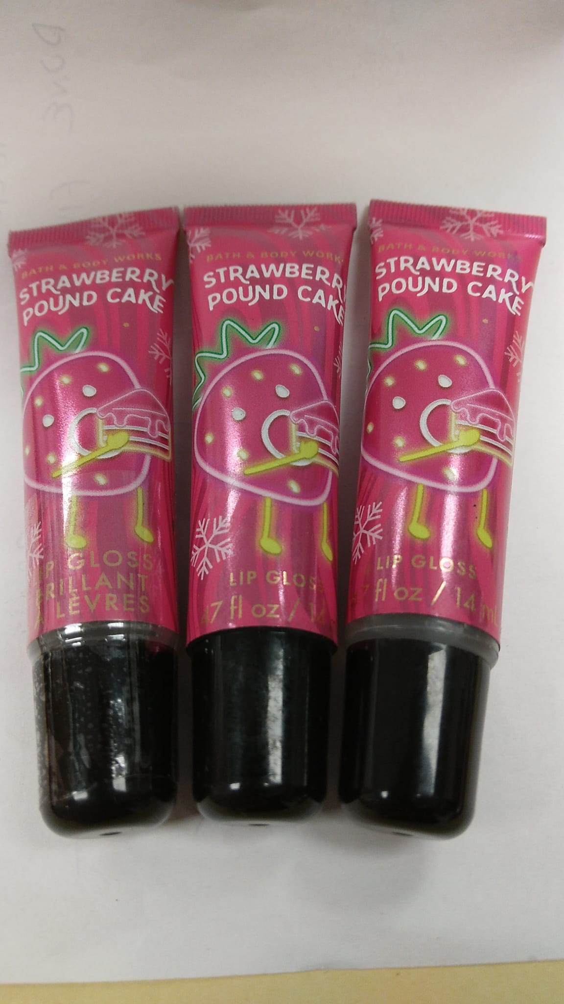 Bath and Body Works Strawberry Pound Cake Lip Gloss 3 PACK